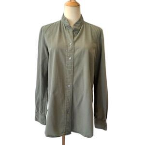 Frame Le Tunic Button Front Shirt Band Collar Military Green Medium